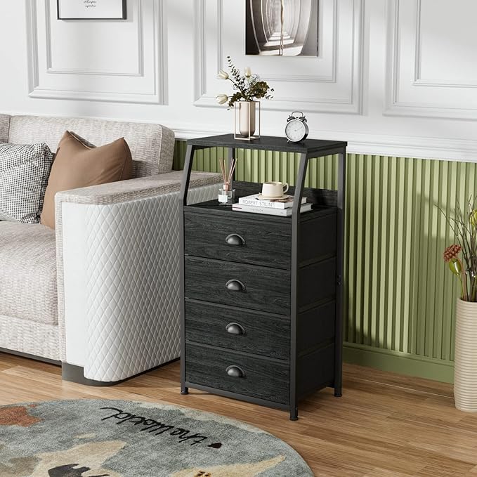 Furnulem Tall 4 Drawers Dresser, Vertical Storage Tower Black Dresser - Image 6