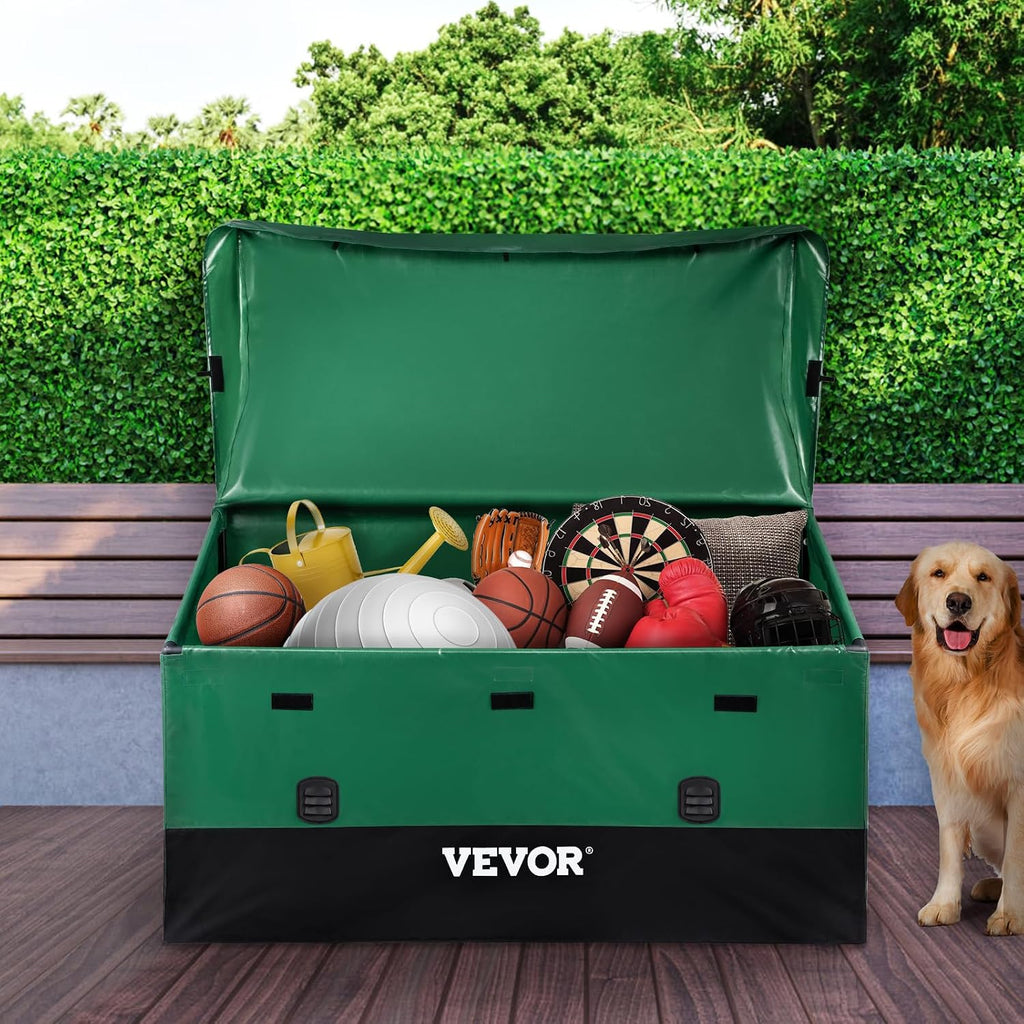 vevor outdoor storage box, 230 gallon waterproof pe, front angle view