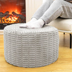 asuprui round ottoman pouf foot stool, light gray, close-up detail