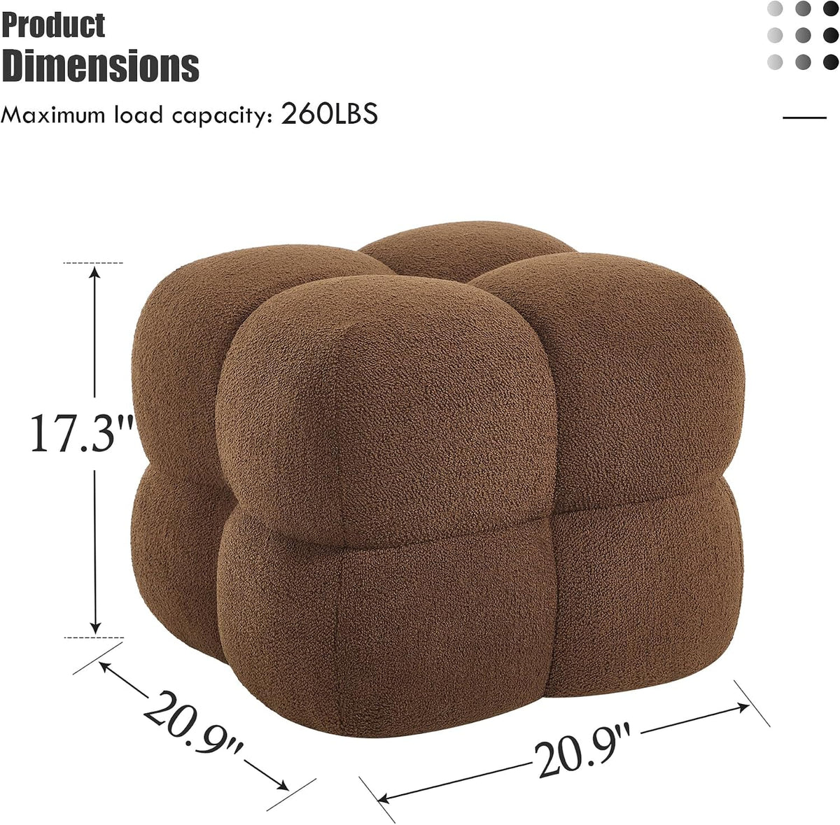 ONEVOG 21" Rust Brown Modern Ottoman, Square Fuzzy Couch Sherpa Pouf Ott...