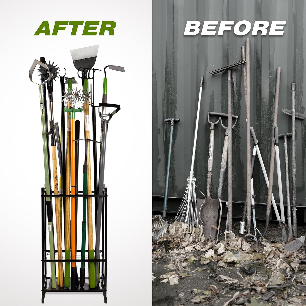 garden tool organizer, garage tool organizer & garage on a desk or shelf