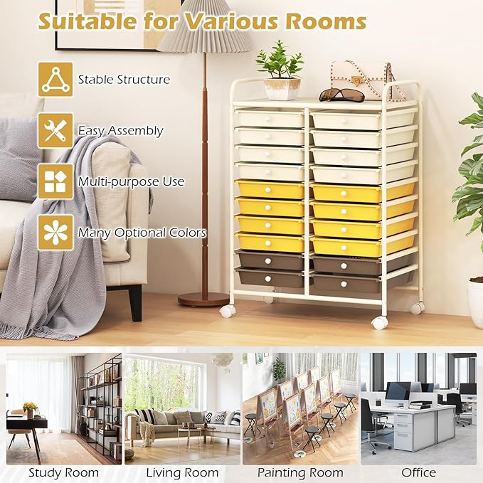 Happygrill 20-Drawer Organizer Cart Tools, Mobile Utility Storage Cart - Image 7