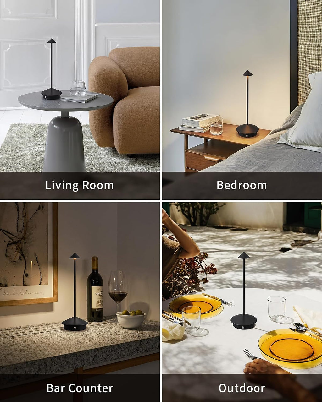 modern cordless table lamp set of 2, black, package contents