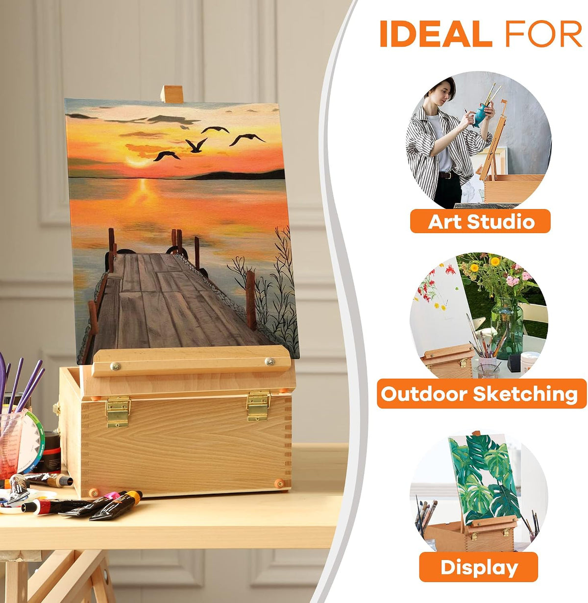 viswin large tabletop easel box with 3 storage on a desk or shelf