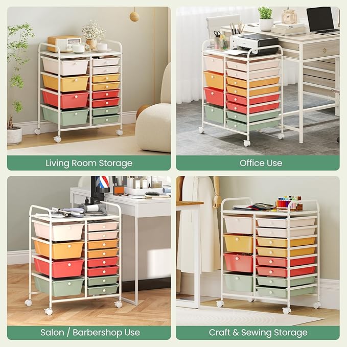 LDAILY 12 Drawer Rolling Storage Cart, Rolling Cart - Image 7