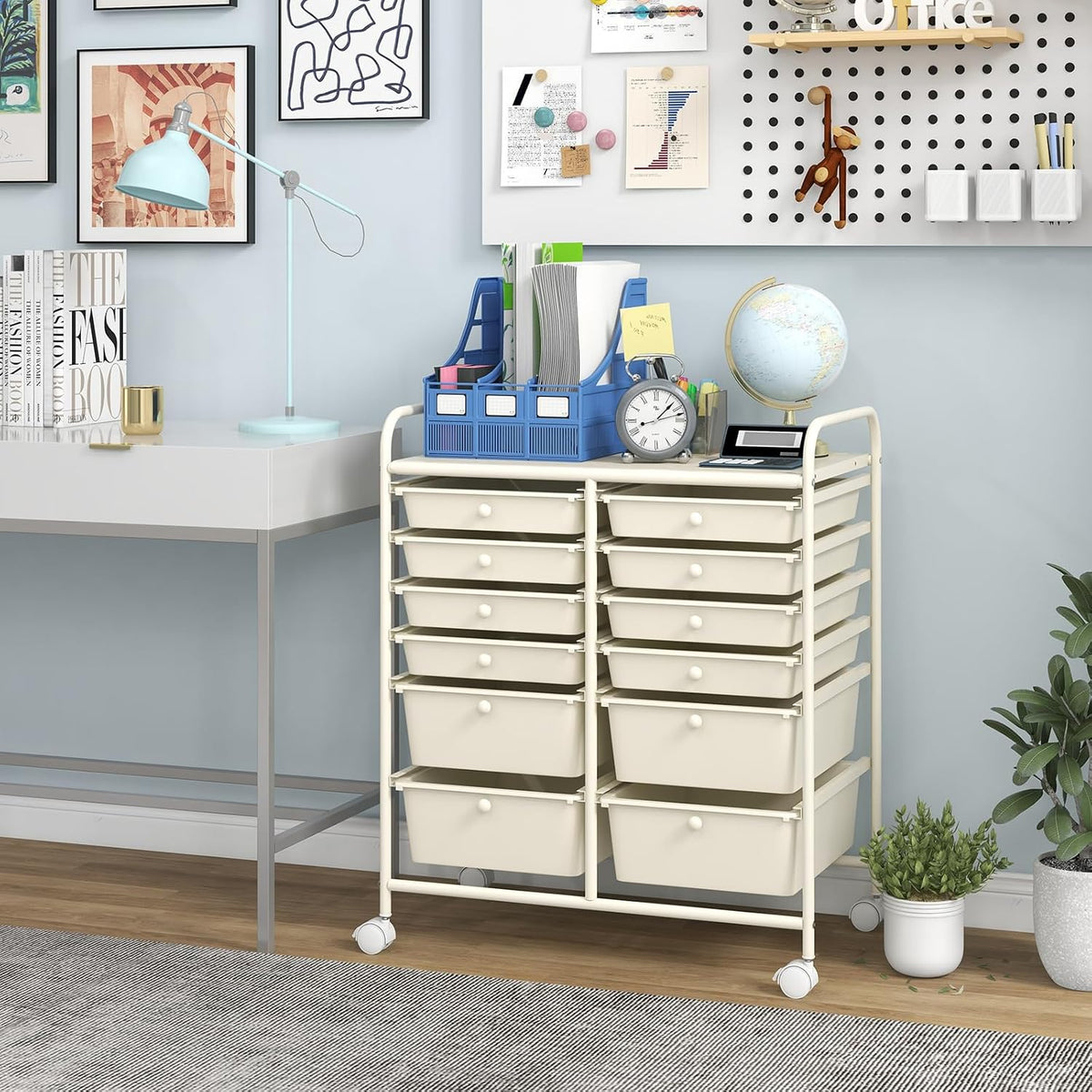 Happygrill 12-Drawer Rolling Storage Cart, 2 Sizes Plastic Drawers & Metal Shelf