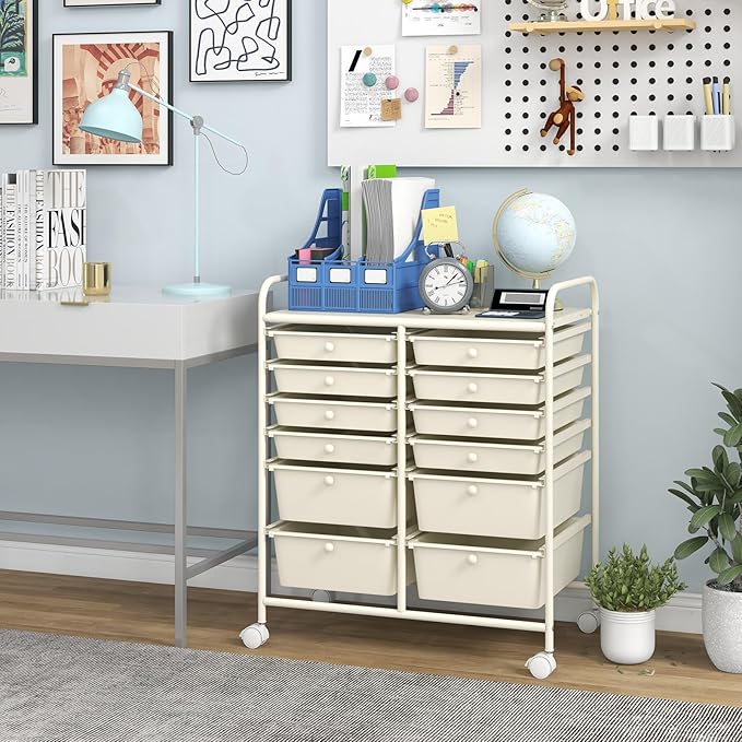 Happygrill 12-Drawer Rolling Storage Cart, 2 Sizes Plastic Drawers & Metal Shelf by HAPPYGRILL