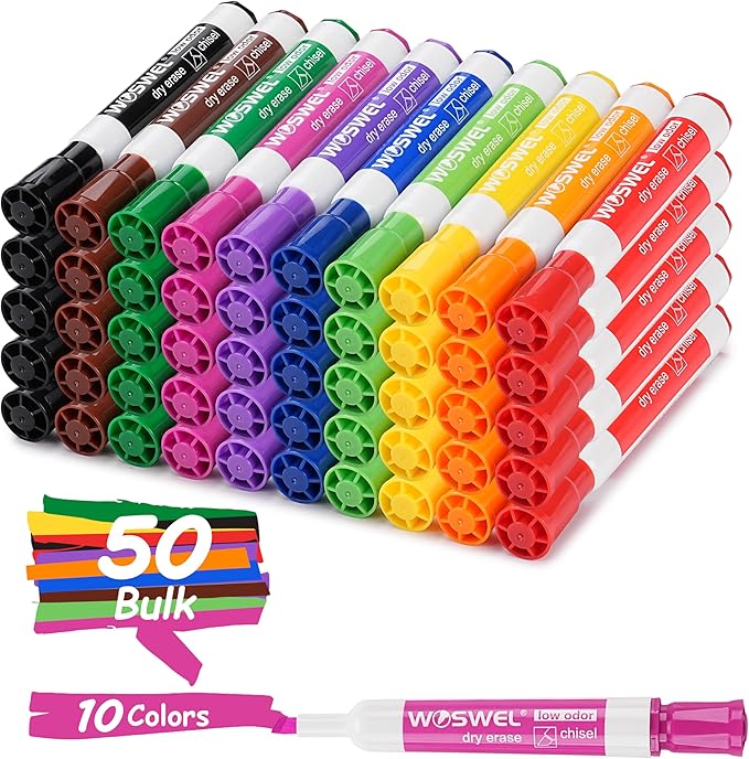 WOSWEL Dry Erase Markers, Chisel Tip Whiteboard Markers, Low Odor Thick Dry by WonderfulOptions