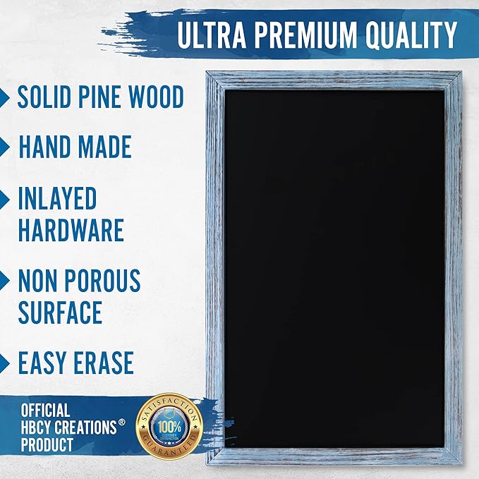 HBCY Creations 11" x 17" Rustic Blue Solid Wood Frame Wall Chalkboard, Magnetic - Image 4
