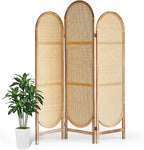 Asnefeli Room Divider 3 Panels, Hand-Woven Rattan Room Divider Wall, Foldable by AsNefeli