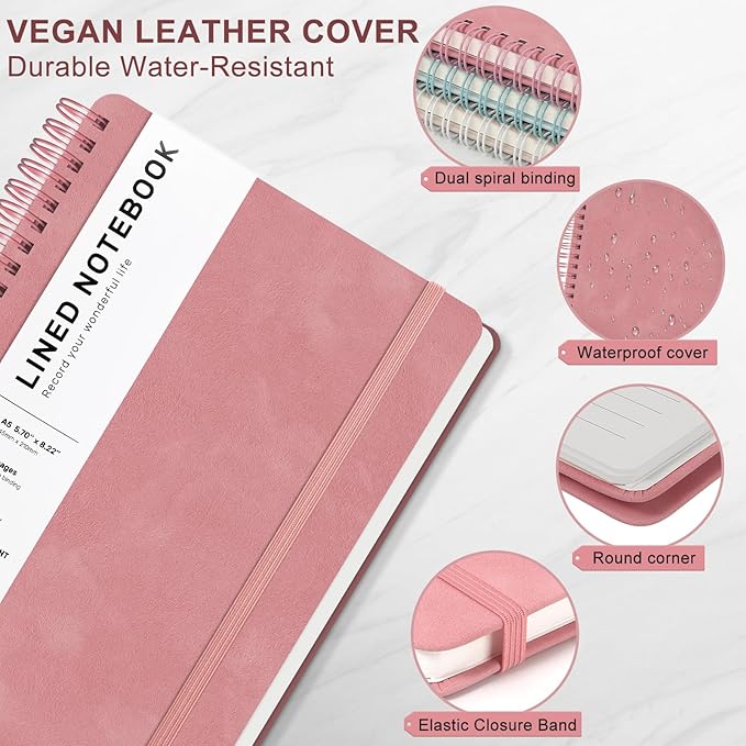 Light Red Lined Spiral Journal Notebook - Image 4