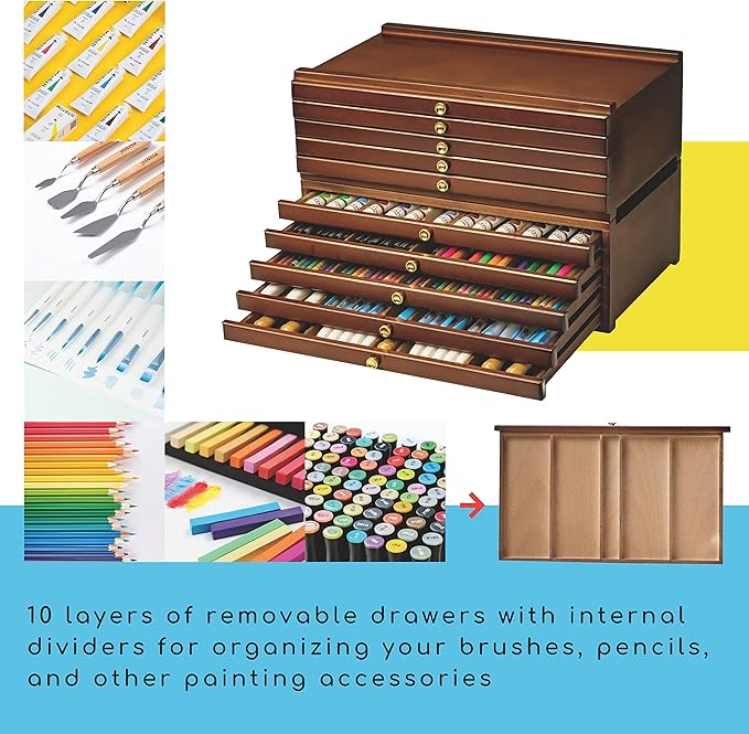 MEEDEN 10-Drawer Art Supply Storage Box, Beech Wood Art Box, Large Capacity - Image 5