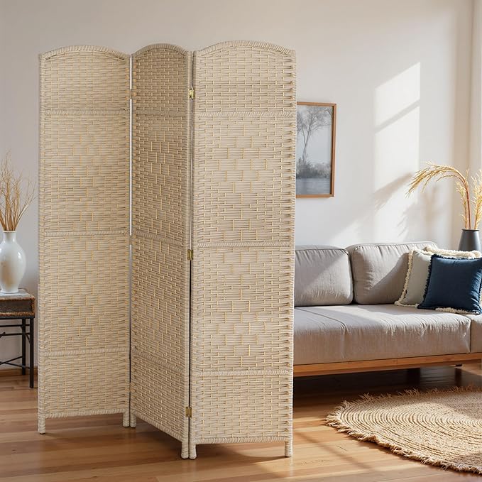 HOMCOM 3 Panel Room Divider, Hand-Woven Freestanding Wall Partition - Image 8