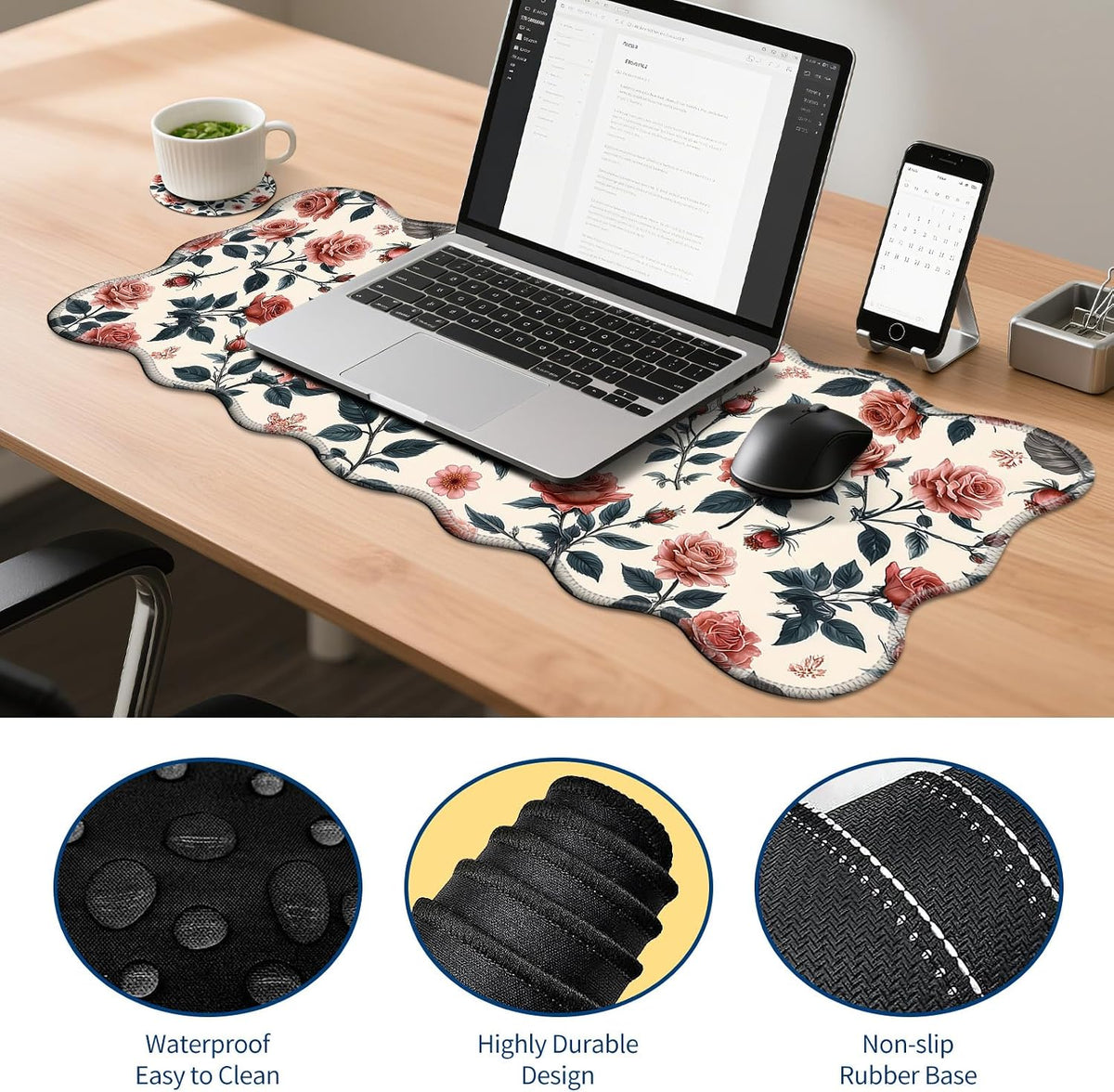 Keyboard Mouse Pad Set,Retro Flowers