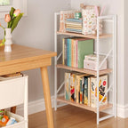 JSB No Assembly Folding Bookshelf, 3 Tier Industrial Metal Book Shelf - Image 4