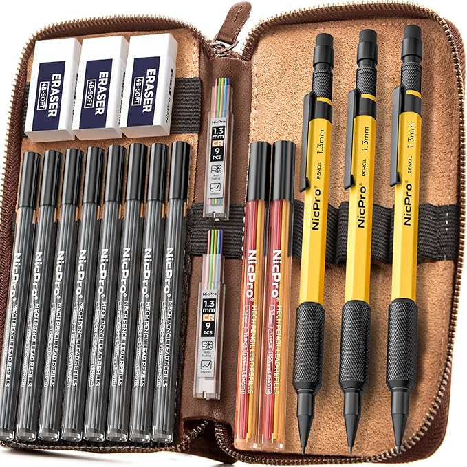 Nicpro 21PCS 1.3 mm Mechanical Pencil Set in Leather Bag - Image 9
