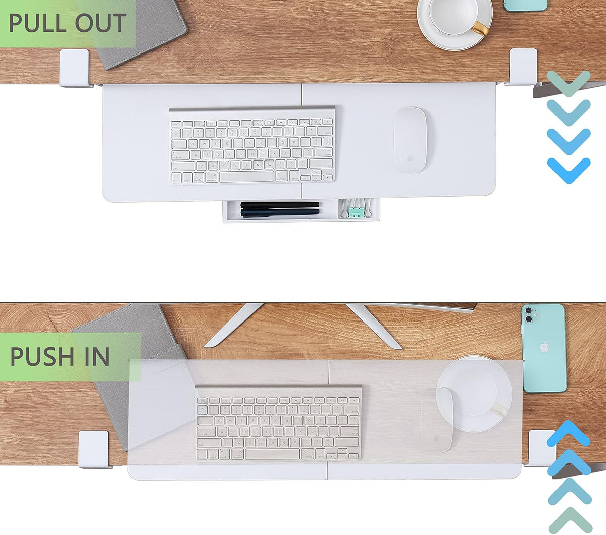 ETHU Under Desk Keyboard Tray with C-Clamp, 26.77x11.81", White