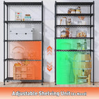 romorgniz 5-tier adjustable wire shelving, 1010lbs, kitchen pantry, side view