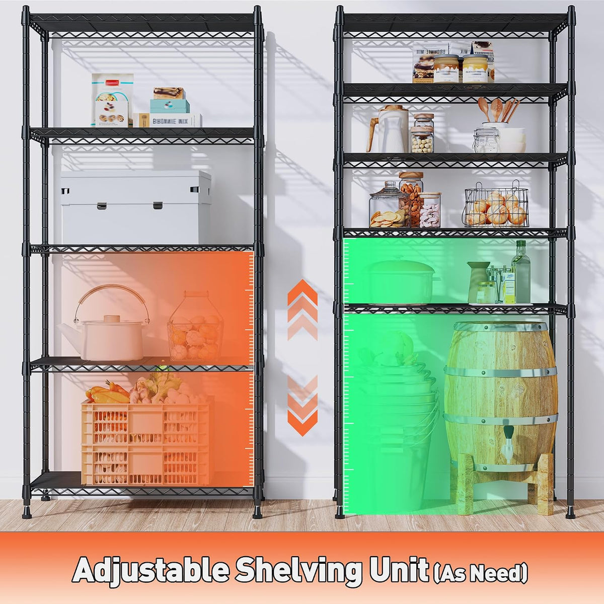 romorgniz 5-tier adjustable wire shelving, 1010lbs, kitchen pantry, side view