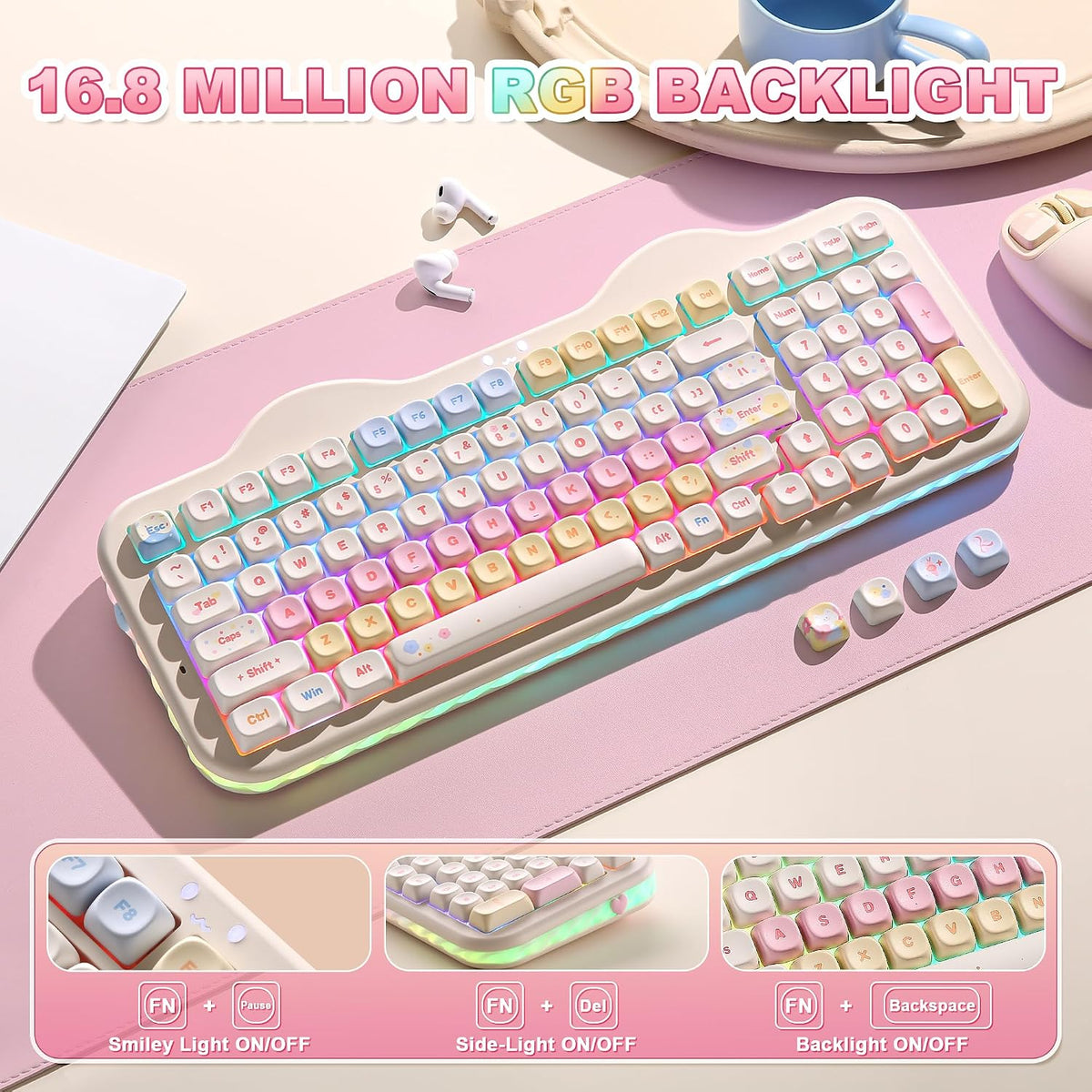 YUNZII C98 Cute Cake Wireless Mechanical Keyboard(Beige, Milk Switch)