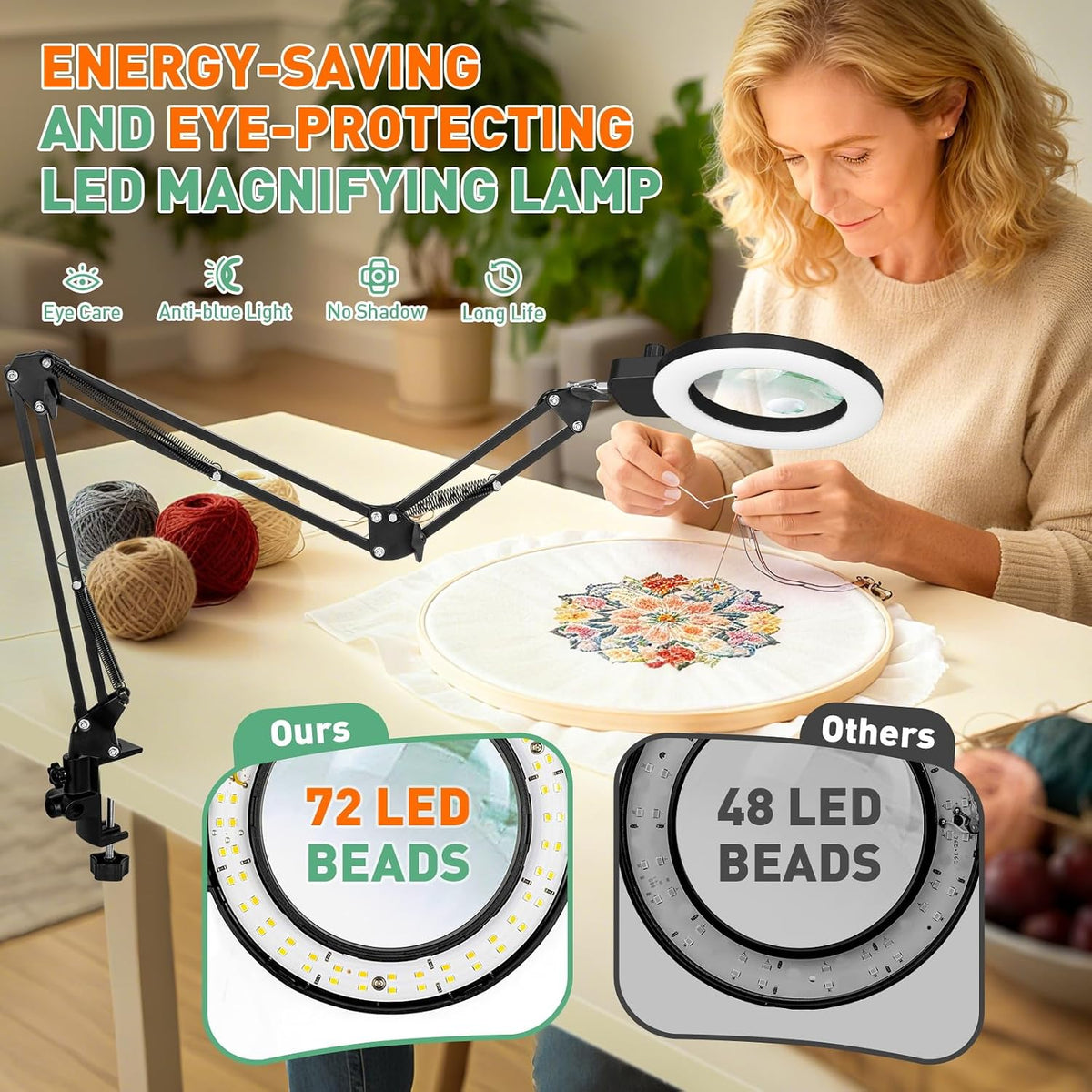 Magnifying Glass with Light, Overhead Knob Magnifier Lamp 15X 30X