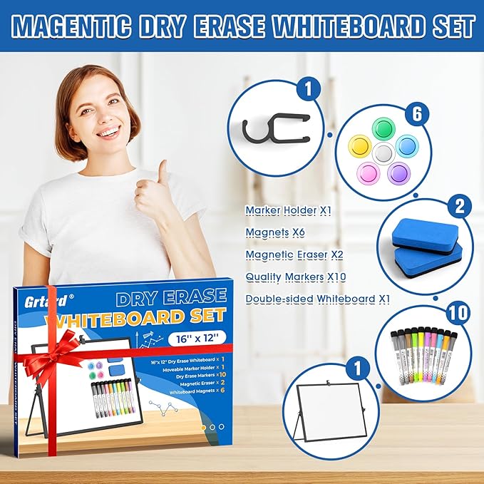 Grtard Dry Erase Magnetic White Board, Portable Small Whiteboard Set, Dry Erase - Image 2
