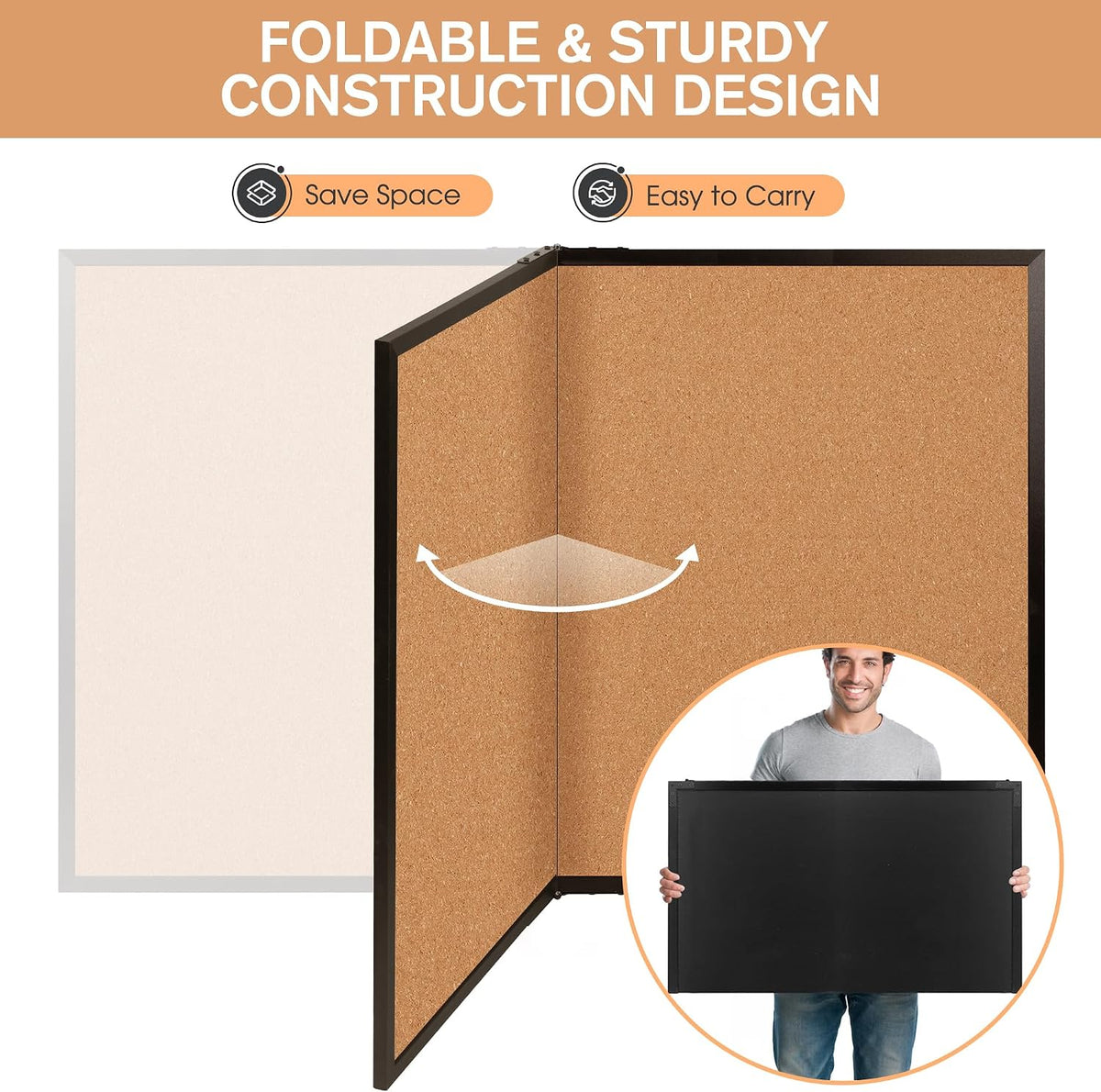 Cork Board Bulletin Board 36 x 48, Black Wood Framed 4x3 Corkboard, Foldable ...