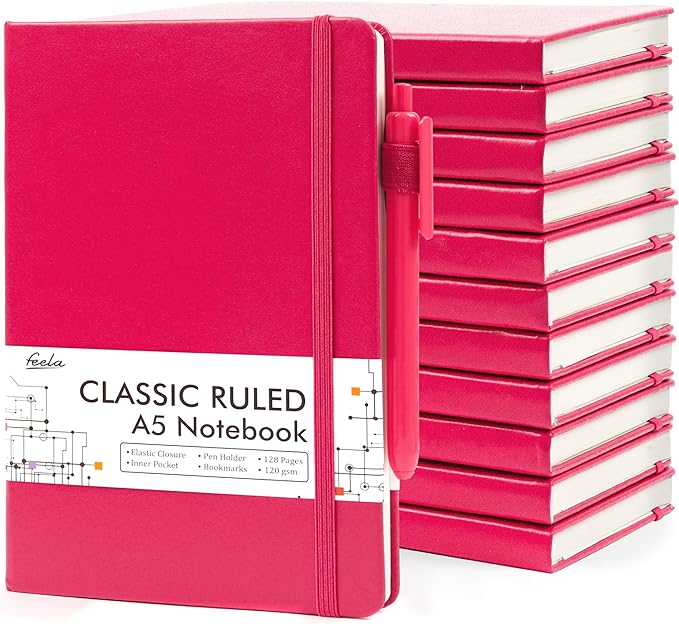 feela 12 Pack Notebooks Journals Bulk, Hardcover Notebook Classic Ruled Lined by feela
