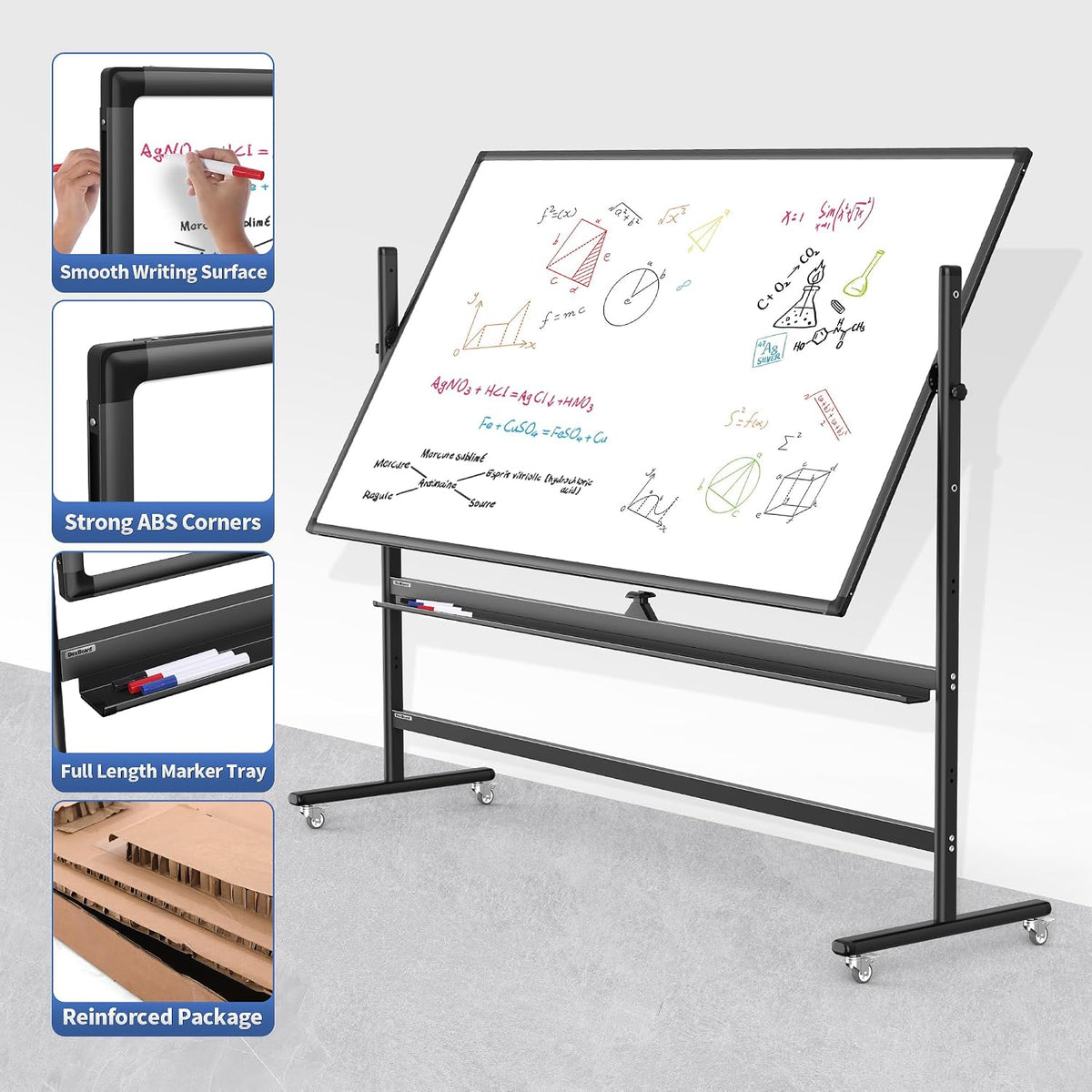 Large 72x40 Inch Mobile Whiteboard,Double-Sided Magnetic Dry Erase Board