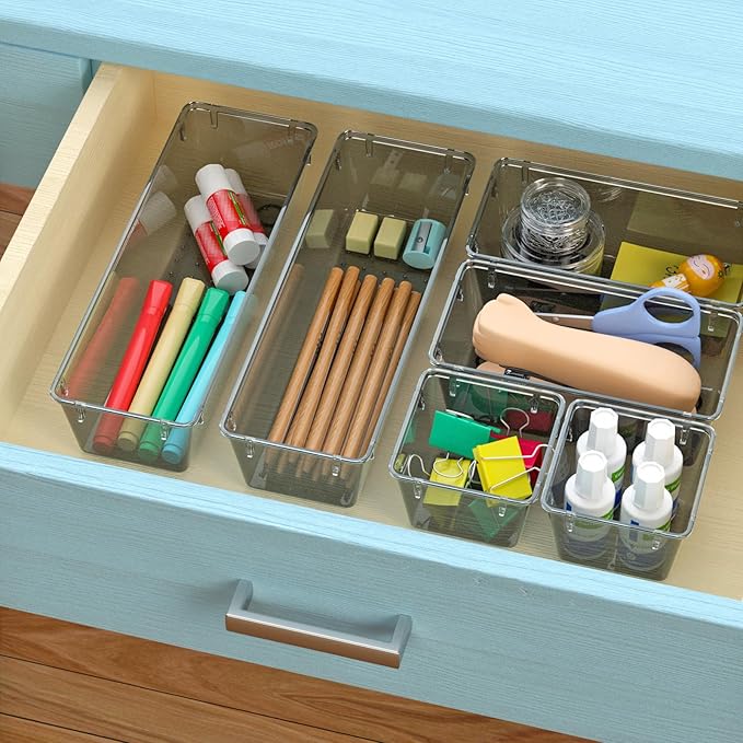 WOWBOX 12 Pack Clear Drawer Organizer Set, Acrylic Drawer Storage Trays - Image 5