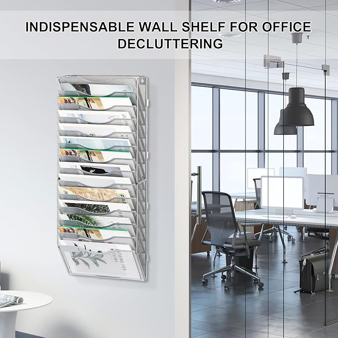 EasyPAG Wall File Organizer for Office 14 Pocket Mesh Wall Mounted Paper - Image 4