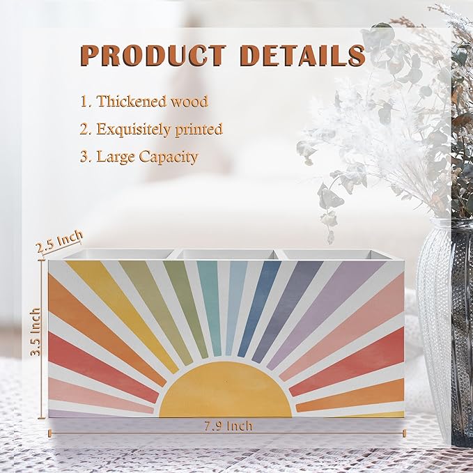 Exqcom Boho Colorful Sunshine Pen Pencil Holder, Boho Desk Office Decor - Image 6