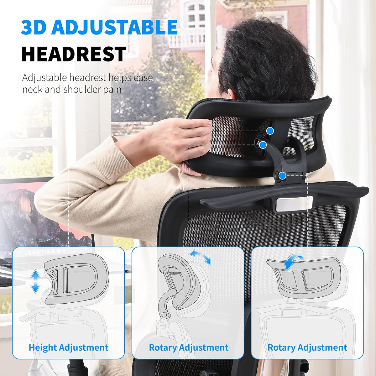 Mesh Ergonomic Office Chair with Footrest, Black