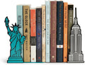 NYC Bookends with Statue of Liberty and Empire State Building Design - Steel with Epoxy Coating - Decorative Pair of Book Holders for Shelves, Desk, and Office - Geguton