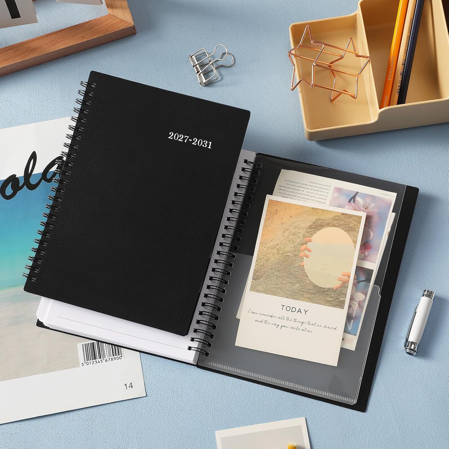 2027-2031 Monthly Planner/Calendar - Jan. 2027 - Dec. 2031, 6.2" x 8.3" | Monthly Planner, 5 Year, Multi Year Calendar 2027-2031 with Twin-Wire Binding, Tabs, Storage Pocket - Black