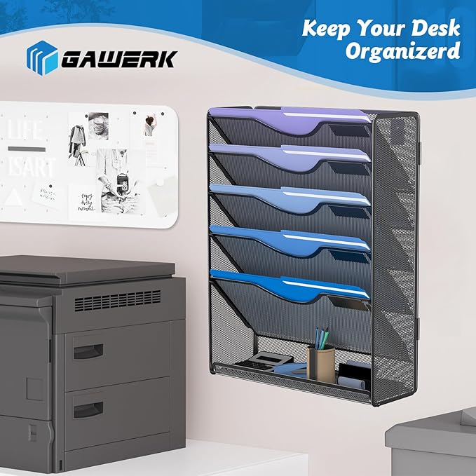 Gawerk 6 Tier Hanging File Organizer, Mesh Wall File Holder Paper Folder Rack - Image 7