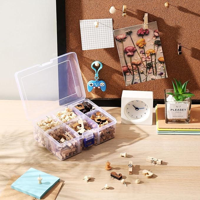 600 Pcs Decorative Push Pins, Wood Brown Thumb Tacks 6 Types Cute Push Pin Clips - Image 3