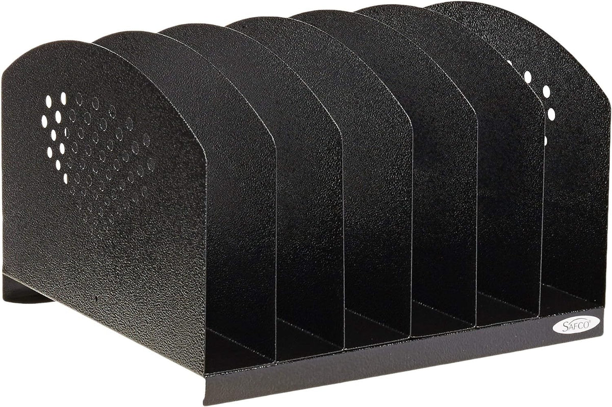 Safco 3155BL Steel Desk Organizer Rack with 6 Vertical Sections, Black