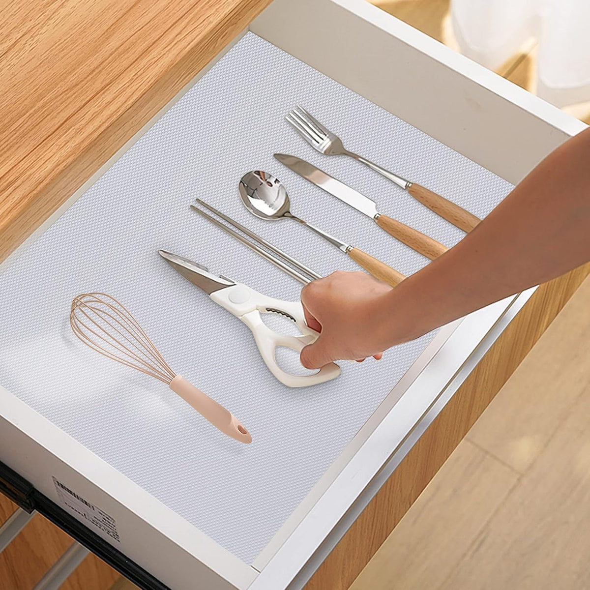 Kitchen Shelf Liner Drawer Liners, Non-Adhesive EVA Cabinet Liners, White