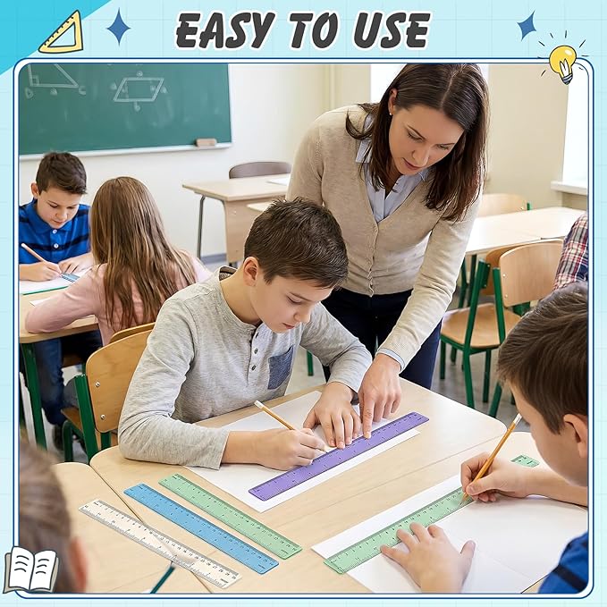 ForraFun 120 Pcs 12 Inch Plastic Ruler Bulk Colorful Transparent Ruler - Image 6