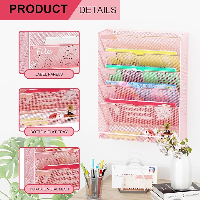 GDINDINFAN Hanging Wall File Organizer 6 Tier Wall Mounted Mail Paper Folder - Image 4