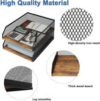 Natwind 2-Tier Stackable Paper Tray, Metal Mesh Desktop Organizer, Wood Board - Image 3