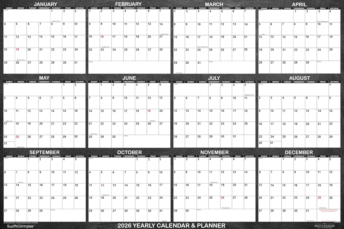 SwiftGlimpse 2026 Wall Calendar, 24" x 36" Designer Series, Large, ...