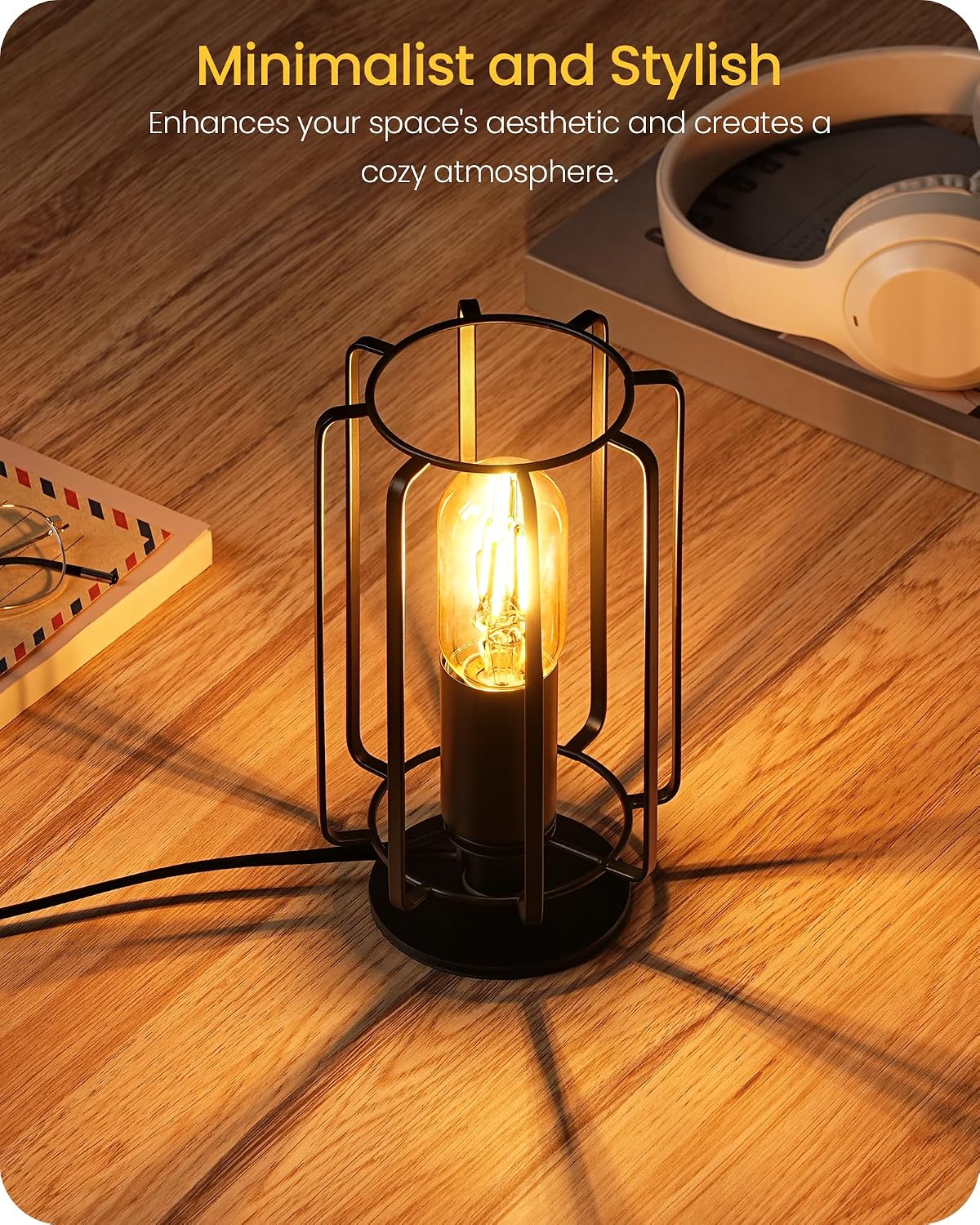 Industrial Table Lamp Set of 2, Small Bedside Lamp with Dimmable 2400K Warm L...