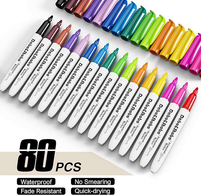 Dabo&Shobo 80 Pack Permanent Markers Assorted Colors, Fine Point, 16 Colors - Image 2