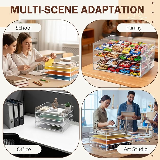 Harloon 4 Tier Acrylic Paper Tray 13 x 10 x 1.7 Inches Stackable Letter Clear - Image 6