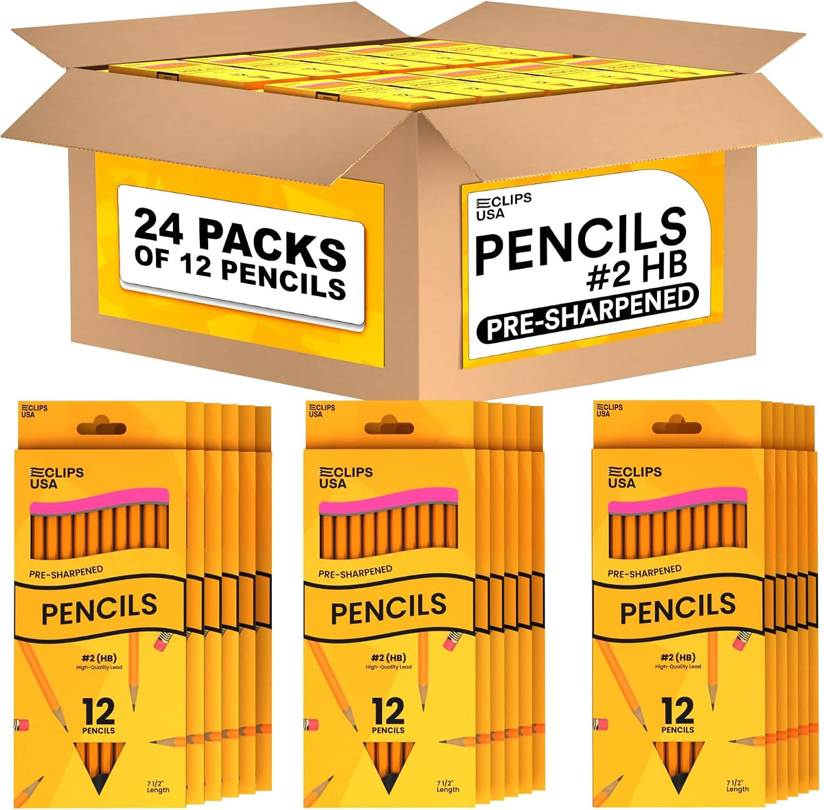 E-CLIPS USA Pencils Bulk Pencils #2 Number 2 pencil Pre-Sharpened Pencil Bulk