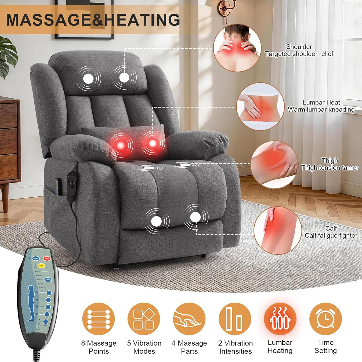 Dual Motor Infinite Position Power Lift Recliner Chair for Elderly, Grey