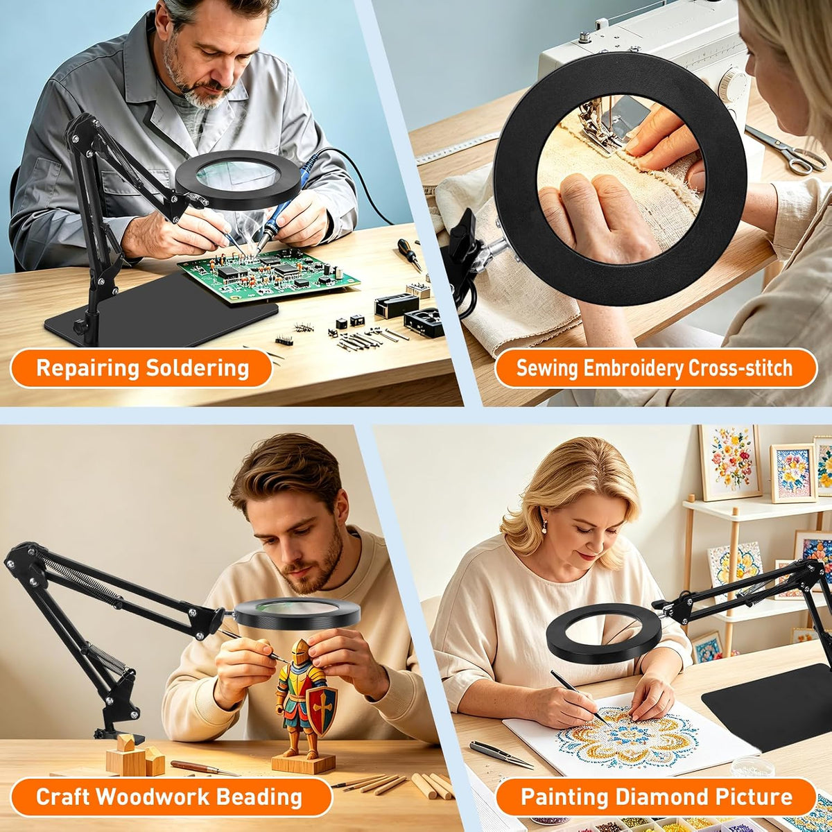 KIRKAS Magnifying Glass with Light and Stand, 12X 11in Clamp & Base