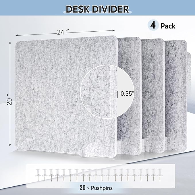 AMUSIGHT 4 Pack Acoustic Desk Dividers - Image 2